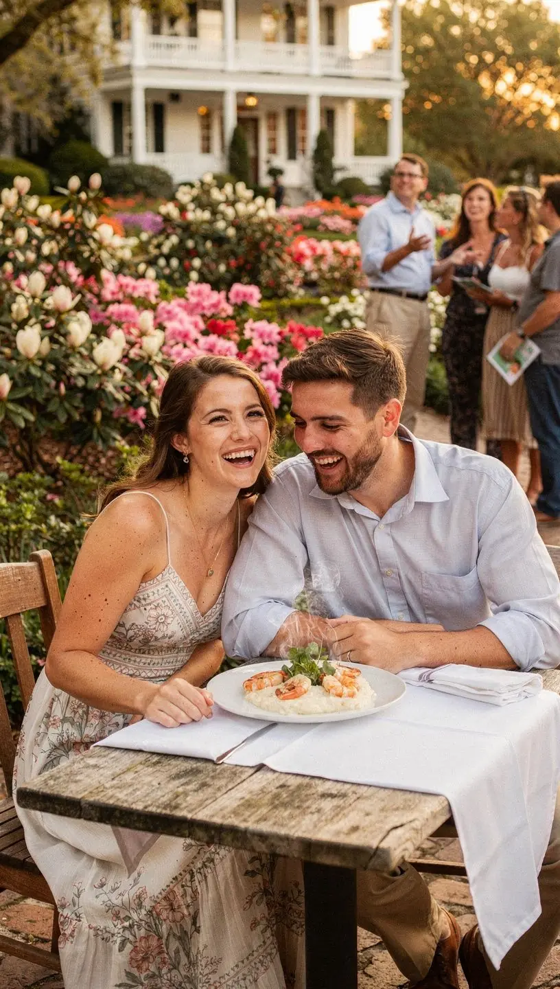 Историческая архитектура Чарлстона с колоннами и резьбой.